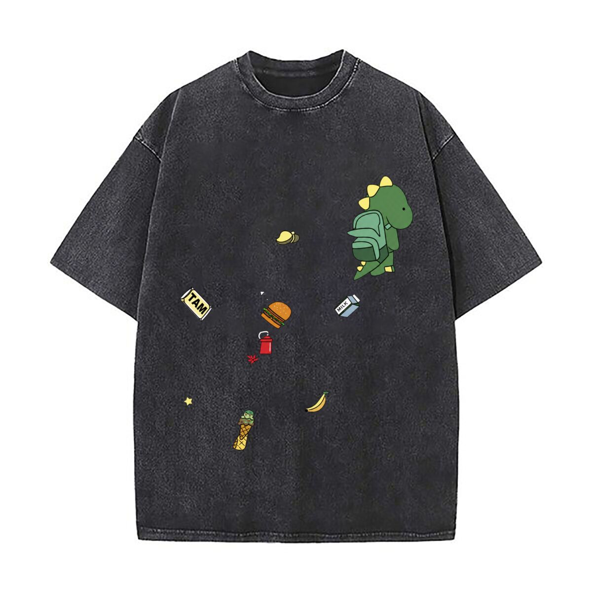 Food City Snacks - Magliette Streetwear con Illustrazione di Dinosauro